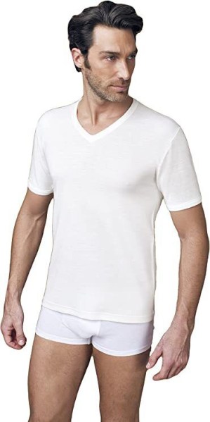 Nottingham Maglia scollo a V da uomo mezza manica corta lana cotone TV18 T-shirt